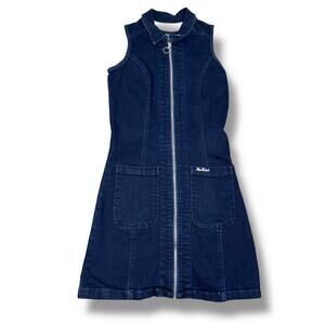 Von Dutch Denim Dress Womens Small Blue Pockets Sleeveless Full Front Zipper Y2K